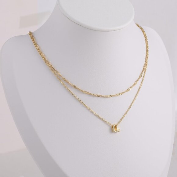 Layered Initial Pendant Necklace - Dainty 14K Gold Plated Jewelry Gift - Picture 6 of 6